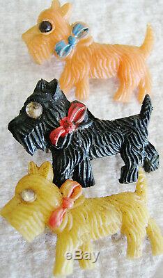 15 Vintage Terrier Dog Pins Scottie Westie Airedale Wire Hair Wood Bakelite Plas