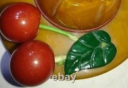 1930's Butterscotch Bakelite Hat Brooch Pin With Cherries TESTED