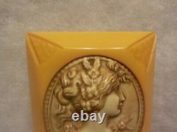 1930's Vintage Bakelite Cameo Pin Butterscotch Large 2 1/2 x 2. Chunky heavy