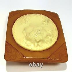 1930's Vintage Butterscotch Bakelite & Ivory Color Celluloid Cameo Brooch Pin