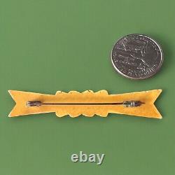 1930s Art Deco Carved Bakelite Brooch, Butterscotch Pin, Simichrome Tested