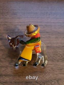 1930s Carved Bakelite Mexican Rider on Lucite Burro Pin Wood Sombero