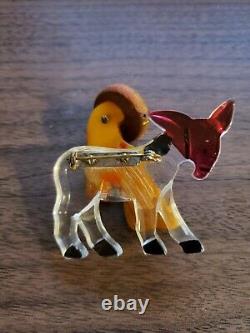 1930s Carved Bakelite Mexican Rider on Lucite Burro Pin Wood Sombero