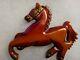 1940's Vintage Bakelite Amber Carved Horse Pin with Brass Rivets
