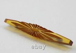 1940s Bakelite Brooch Pin Applejuice Honey Amber Carved Prystal Geometric