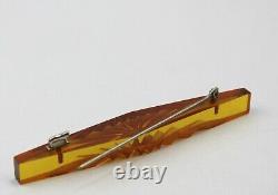 1940s Bakelite Brooch Pin Applejuice Honey Amber Carved Prystal Geometric