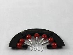 1940s Black and Red Bakelite Brooch Pin Machine Age Geometric