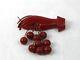 1940s Cherry Red Bakelite Hand Brooch Pin with Dangling Cherries Figural