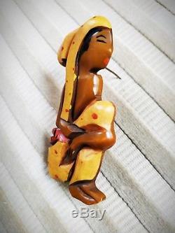 1940s Vintage BAKELITE Figural Mexican Ethnic Doll Woman Brooch Pin