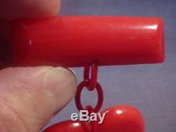 1940s Vintage Big Red Bakelite Heart Pin With Fine Yellow Butterscotch Swirl