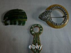3 Vintage Bakelite Pins/Brooches Includes elephant& rhinestones
