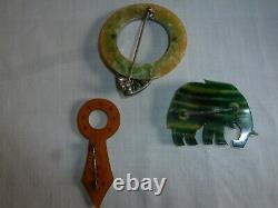 3 Vintage Bakelite Pins/Brooches Includes elephant& rhinestones