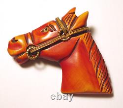 40's Mid Century BAKELITE 2.5 Burnt Orange HORSE BROOCH/Pin Brass