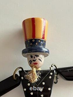 40s Uncle Sam Pin Patriotic Painted Bakelite Articulated Brooch USA 30s VTG
