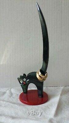 ADORABLE RARE VINTAGE 1940s RED & BLACK BAKELITE CAT RING HOLDER PIN UP VLV