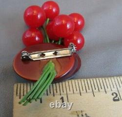 AMAZING 1940's Antique RED BAKELITE CHERRIES Fruit Brooch Pin 100% tested