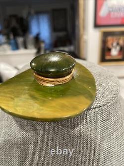 AMAZING Vintage BAKELITE HAT Pin Broach. Marbled Green. 3 Inches