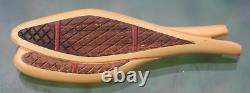 ANTIQUE BAKELITE & WOOD WithRED STRAPS SNOW SHOES PIN withC CLASP 3.5 EX COND