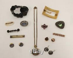 ANTIQUE VTG JEWELRY LOT MOURNING PINS SASH PIN CUFF LINKS PENDANT PINS 13 Pcs