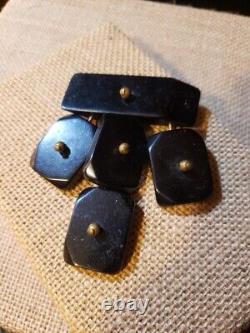 ART DECO BAKELITE MODERNIST Drop / Charm Black Brass Brooch Pin Goth Vintage