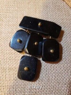 ART DECO BAKELITE MODERNIST Drop / Charm Black Brass Brooch Pin Goth Vintage