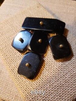 ART DECO BAKELITE MODERNIST Drop / Charm Black Brass Brooch Pin Goth Vintage