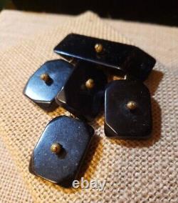 ART DECO BAKELITE MODERNIST Drop / Charm Black Brass Brooch Pin Goth Vintage