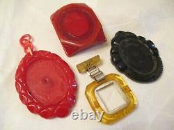 AS IS Vintage BAKELITE Photograph OR Cameo PIN & Necklace PENDANTS 4 Pieces