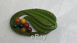 AWESOME Large Vintage Carved Bakelite Multi Colored Pin Brooch