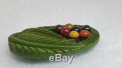 AWESOME Large Vintage Carved Bakelite Multi Colored Pin Brooch