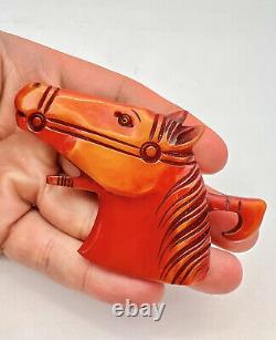 Antique 1930's Carved Bakelite Equestrian Horse Head Brooch Pin 3.5