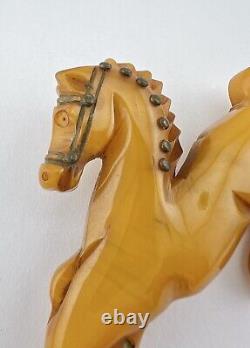 Antique 1930s Carved Butterscotch Bakelite Equestrian Horse Brooch Pin 3