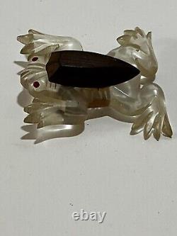 Antique ART DECO Bakelite And Wood FROG Brooch