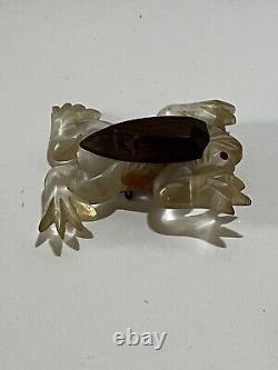 Antique ART DECO Bakelite And Wood FROG Brooch