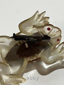 Antique ART DECO Bakelite And Wood FROG Brooch