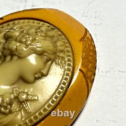 Antique Art Deco Carved Bakelite Celluloid Cameo Lapel Pin Brooch