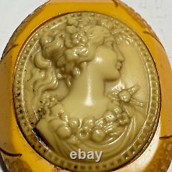 Antique Art Deco Carved Bakelite Celluloid Cameo Lapel Pin Brooch