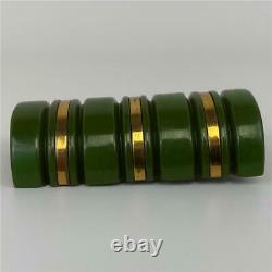 Antique Art Deco Moderne Green Bakelite Brass Tube Chunky Statement Pin Brooch