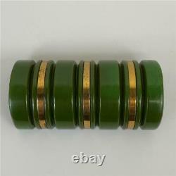 Antique Art Deco Moderne Green Bakelite Brass Tube Chunky Statement Pin Brooch