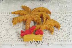 Antique Bakelite Large Palms Brooch Hand Painted Brooch Butterscotch Bakelite