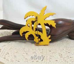 Antique Bakelite Large Palms Brooch Hand Painted Brooch Butterscotch Bakelite