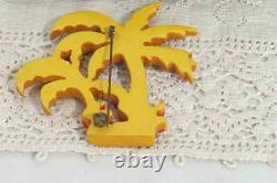 Antique Bakelite Large Palms Brooch Hand Painted Brooch Butterscotch Bakelite