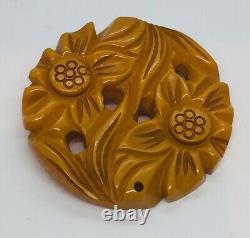 Antique Butterscotch Deep Carved Bakelite Flower Pin