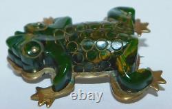 Antique Carved Green Marbled Bakelite Frog Brooch Art Deco