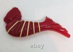 Antique Carved Red Bakelite Figural Seahorse Pin