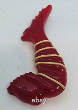 Antique Carved Red Bakelite Figural Seahorse Pin