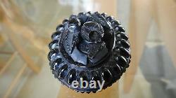 Antique Mourning Faux Ebony Black Carved Cameo Bakelite Brooch Pin Restored