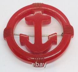 Antique Red Carved Bakelite Nautical Anchor Pin