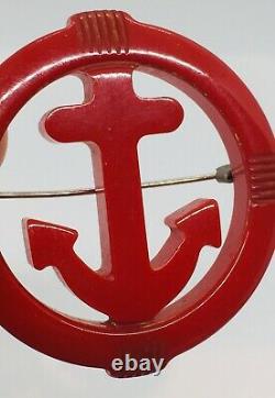 Antique Red Carved Bakelite Nautical Anchor Pin