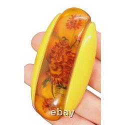 Antique Reverse Craved Apple Juice Bakelite Floral Flower Brooch Pin